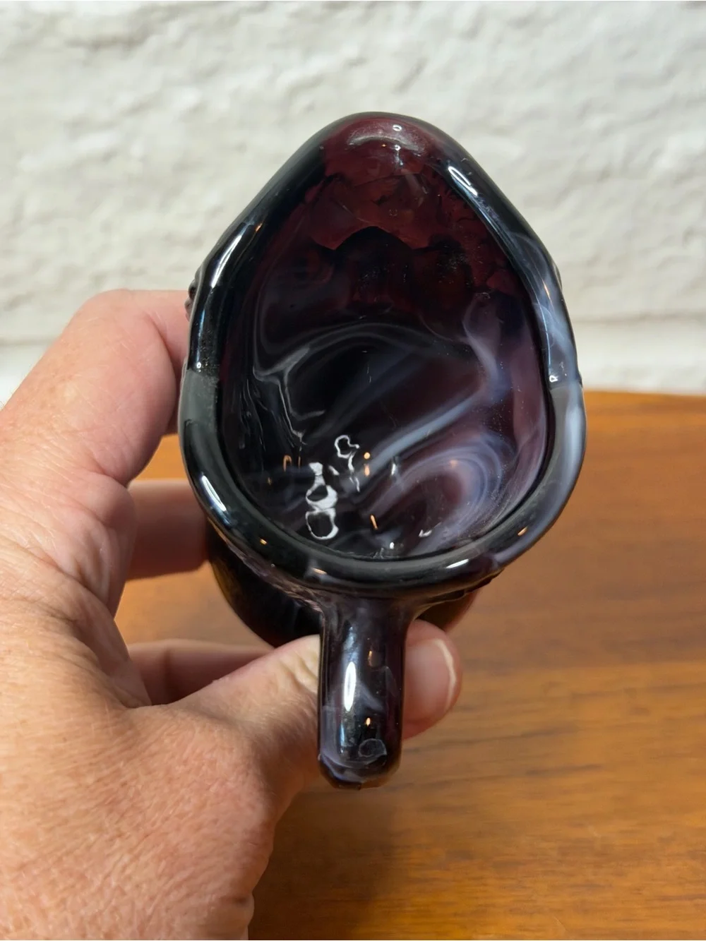 Vintage Imperial Glass Purple Slag Owls Creamer Small Pitcher Glass Eyes